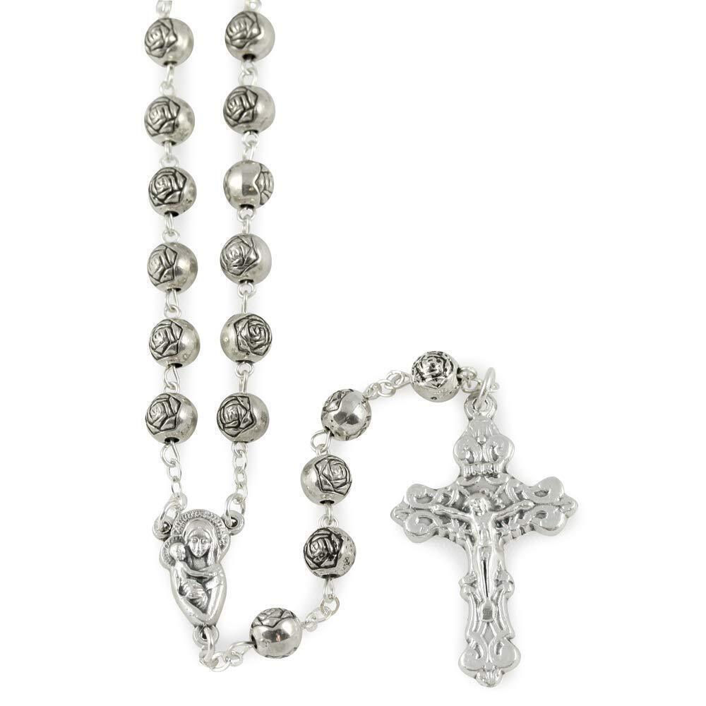 9954 Rosary Metal Rosebud Beads Madonna and Child